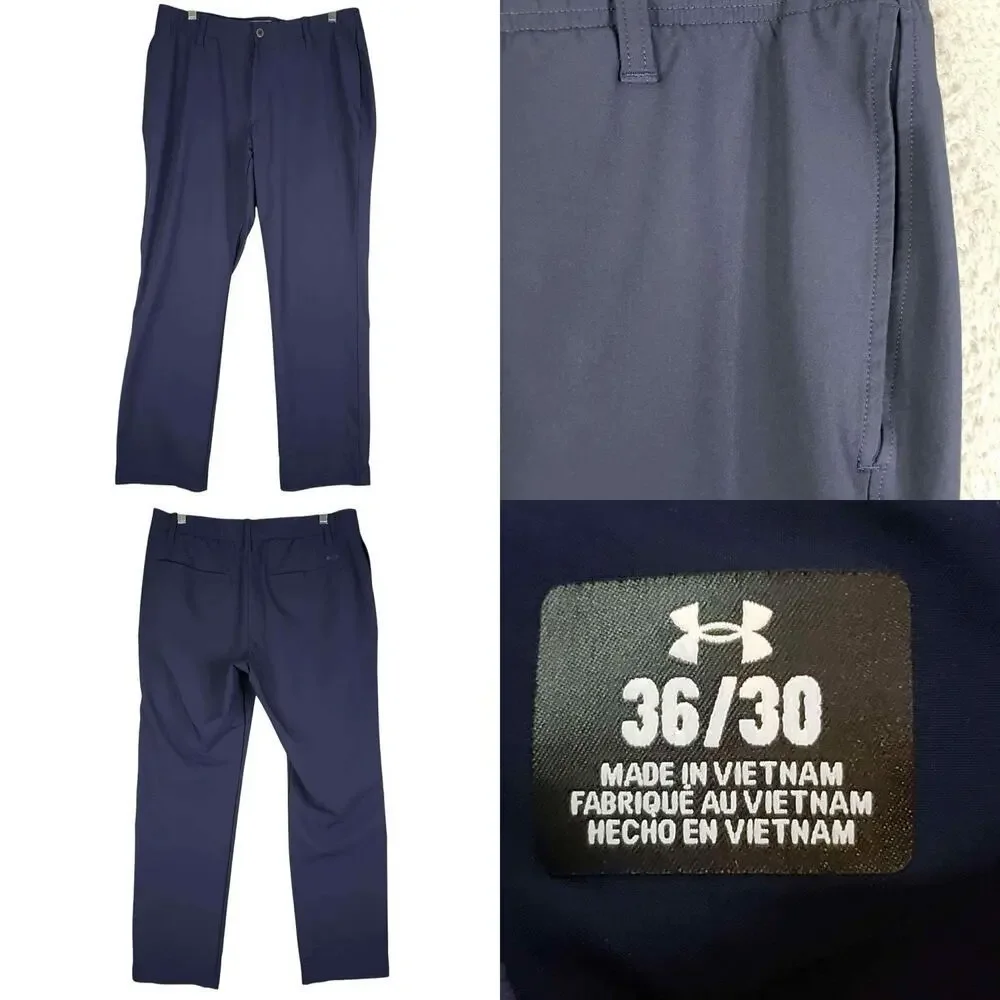 Under Armour UA Golf Pants Mens Size 36x30 Navy Blue Flat Front Performance - Picture 1 of 10